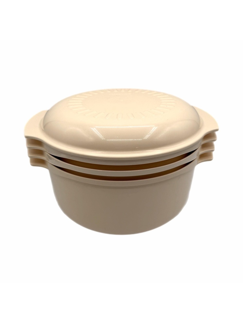 Vintage Tupperware 4-Piece Almond Tupperwave Stack Cooker Steamer System
